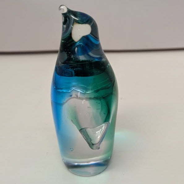 Fenton solid Art Glass Blue and Green Penguin figurine
