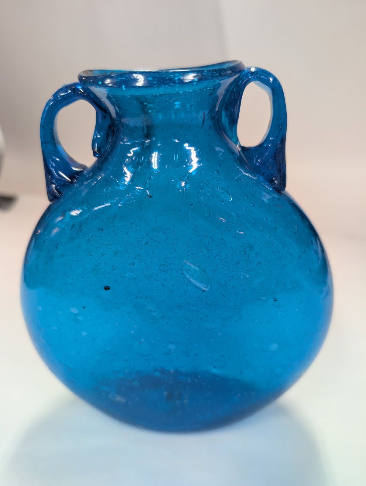 hand blown bubble glass vase blue