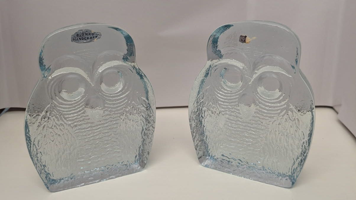 Blenko glass owl bookends