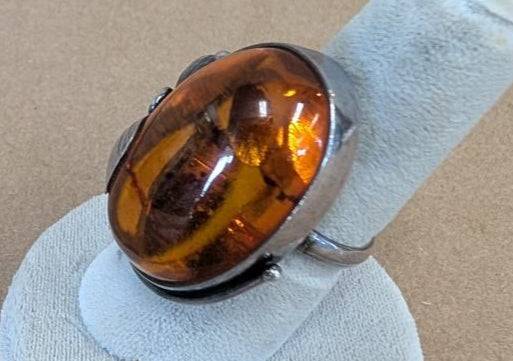 Amber and Sterling Silver ring size 9