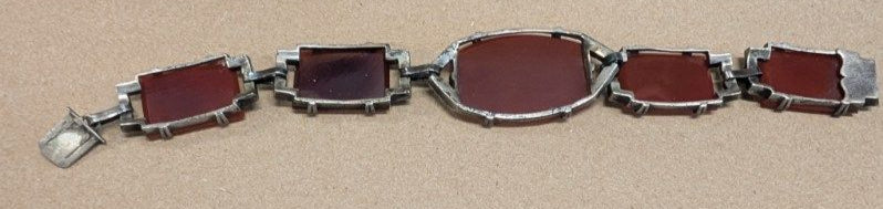 Antique Sterling Carnelian and Marcasite Bracelet&nbsp;