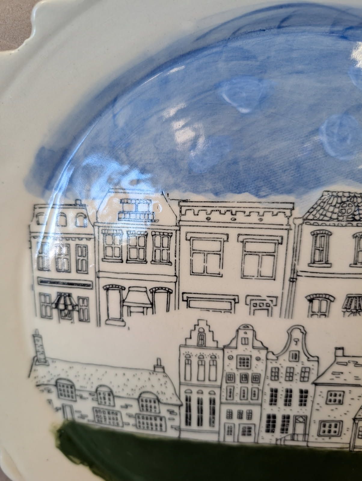 "Village Plate" Pottery food safe plate made by Cape Cod Artist Barbara Lavoine