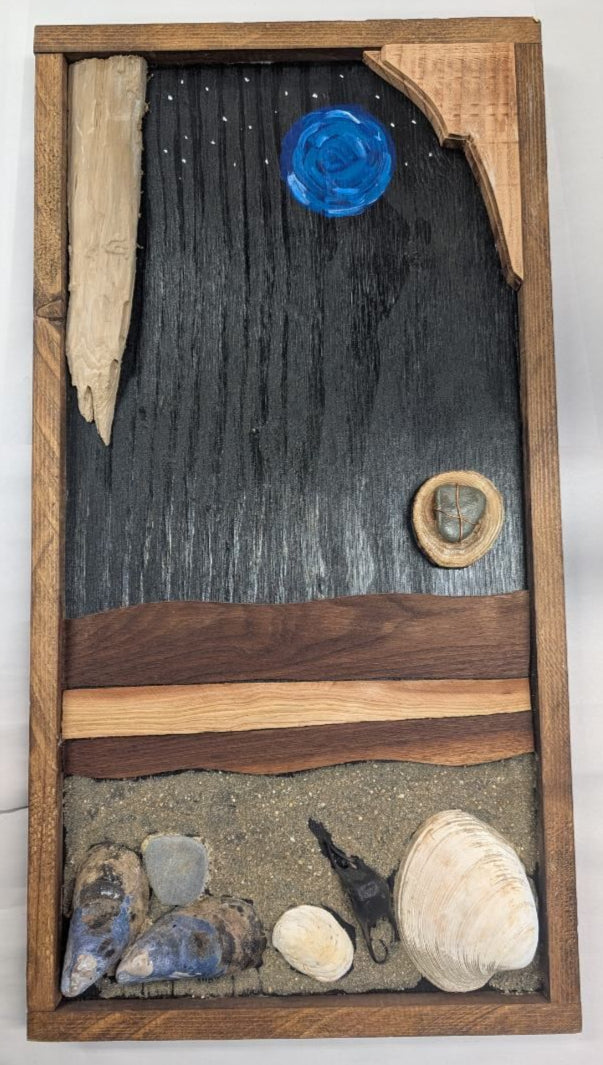 Seashell wood art beach