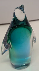 Fenton solid Art Glass Blue and Green Penguin figurine.&nbsp;