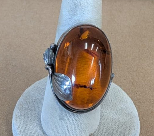 Amber and Sterling Silver ring size 9