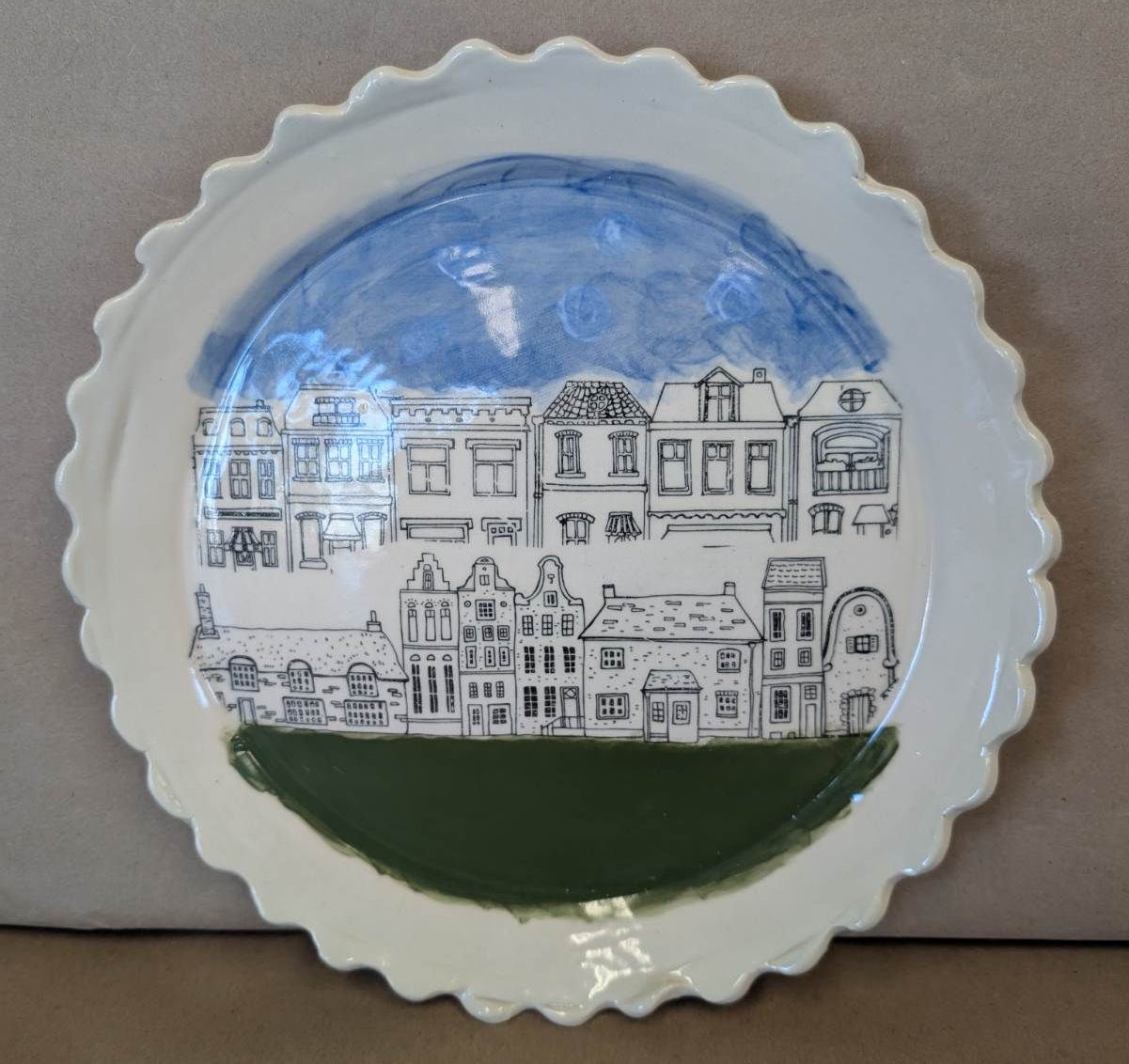 "Village Plate" Pottery food safe plate made by Cape Cod Artist Barbara Lavoine