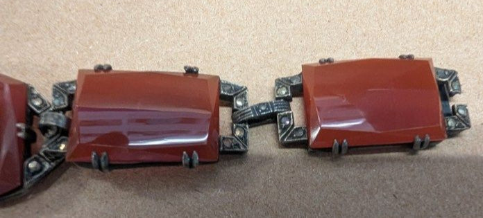 Antique Sterling Carnelian and Marcasite Bracelet&nbsp;