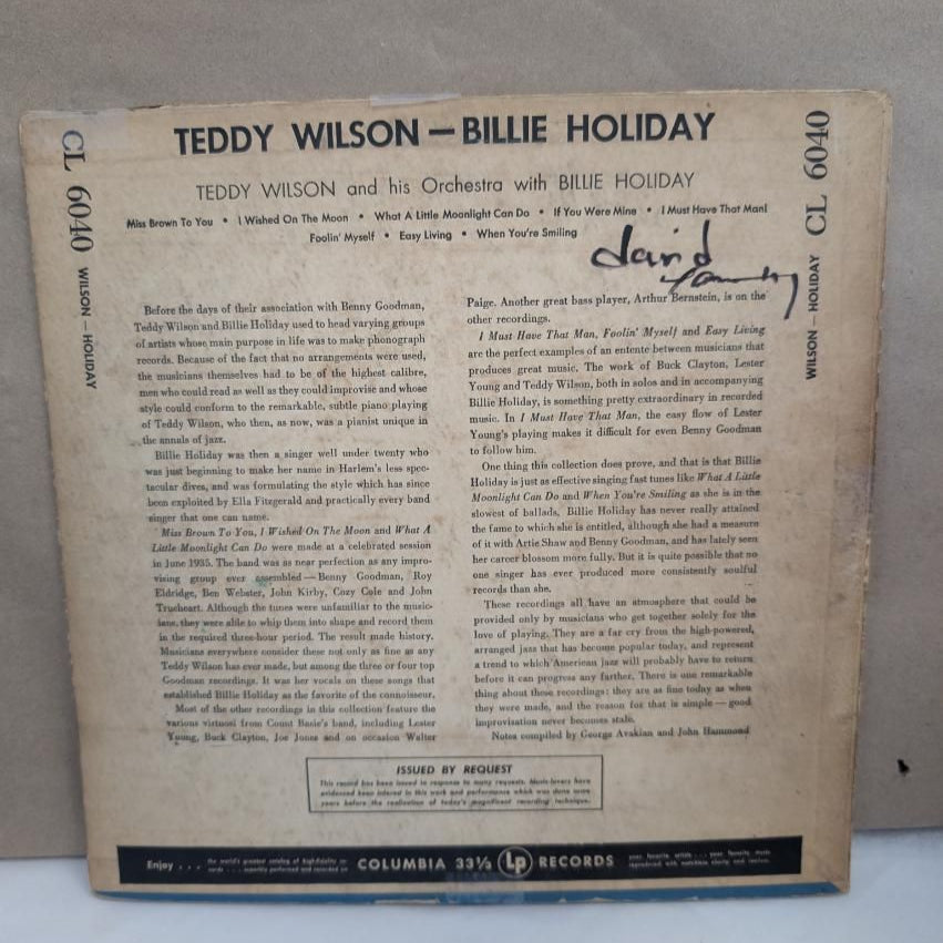 Teddy Wilson Billie Holiday long play 10" vinyl record