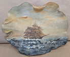 antique Hand Painted ship on a fossilized mushroom