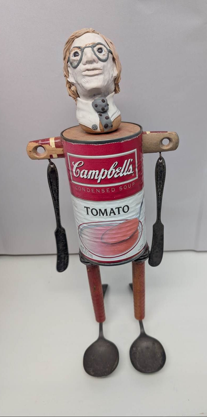 Melissa Menzer clay and found object Andy Worhol Sculpture