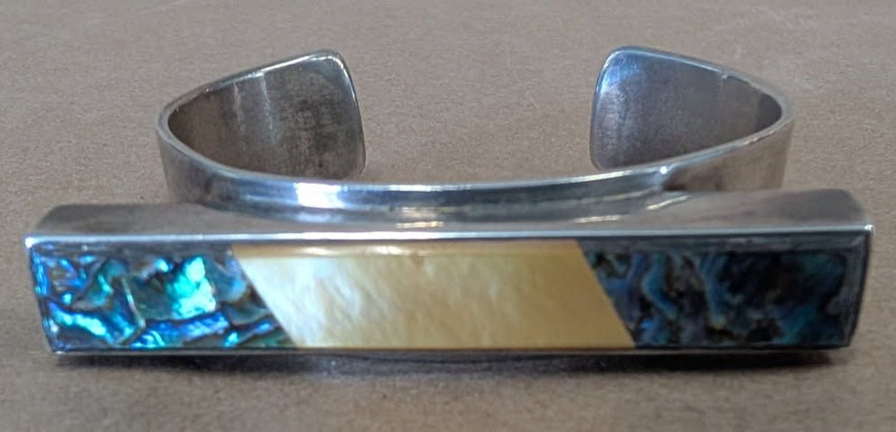 Sterling, Abalone, Mother of Pearl 1970's England cuff