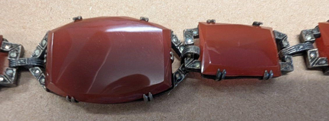 Antique Sterling Carnelian and Marcasite Bracelet&nbsp;