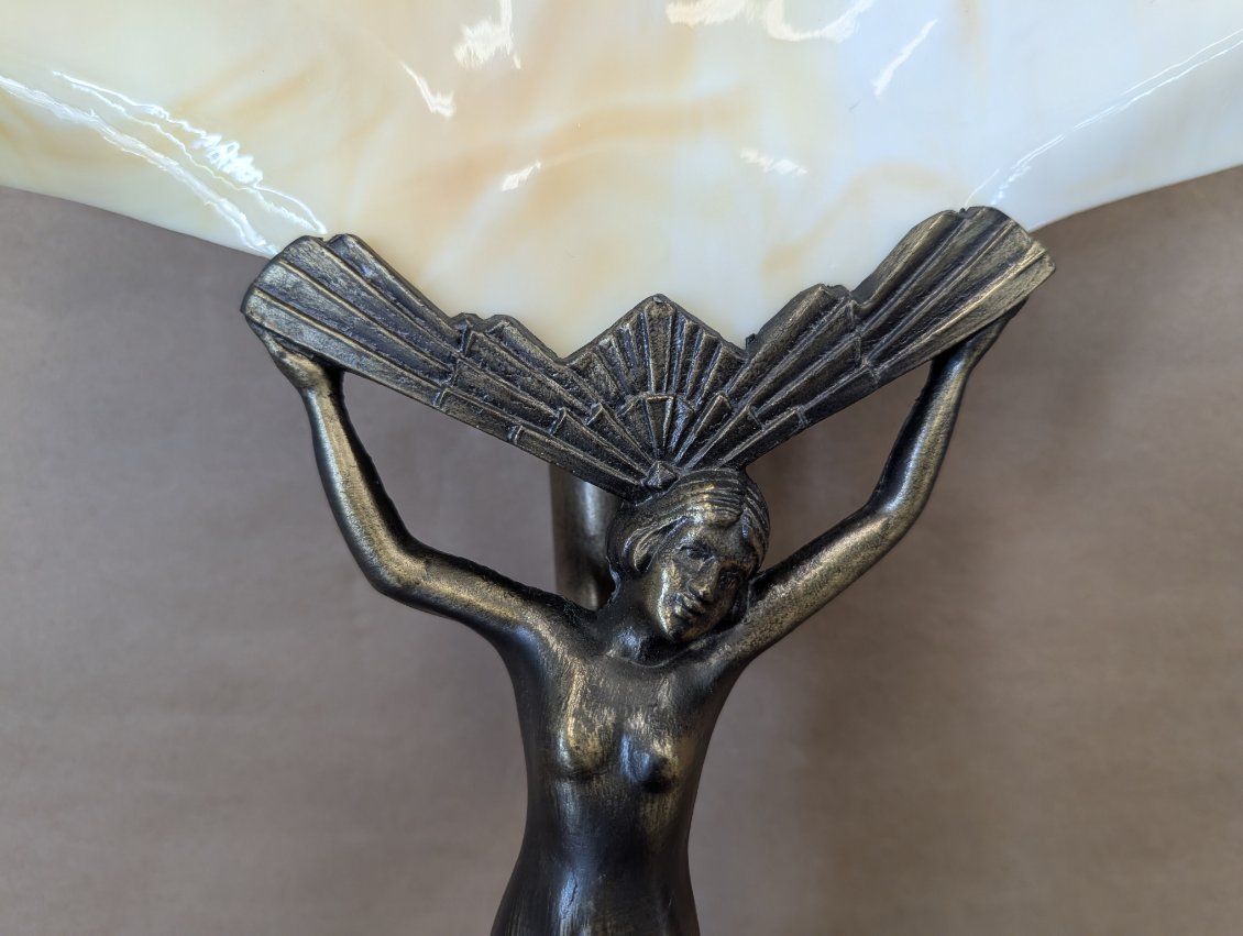 1950s Art Deco Style woman with fan lamp 