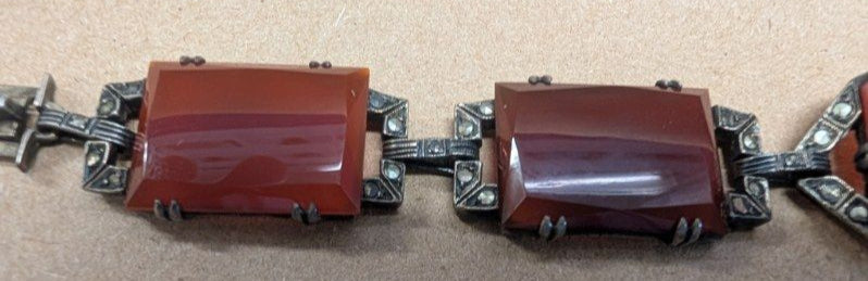 Antique Sterling Carnelian and Marcasite Bracelet&nbsp;